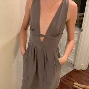 Grey Short Deep V Dress